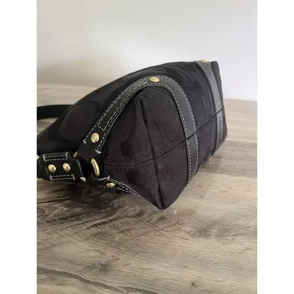 Coach Black Monogram Mini Carly Tote Bag Leather Brass y2k Vintage Signature - Picture 9 of 13